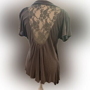 Eyelash Couture Gray Women’s Cover Up Blouse with Lace Back Detail Size Small